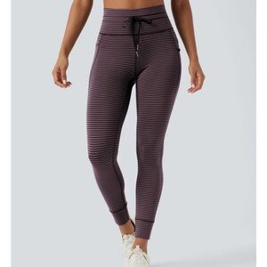 Halara High Waisted Drawstring Striped Yoga Leggings with Pockets LARGE